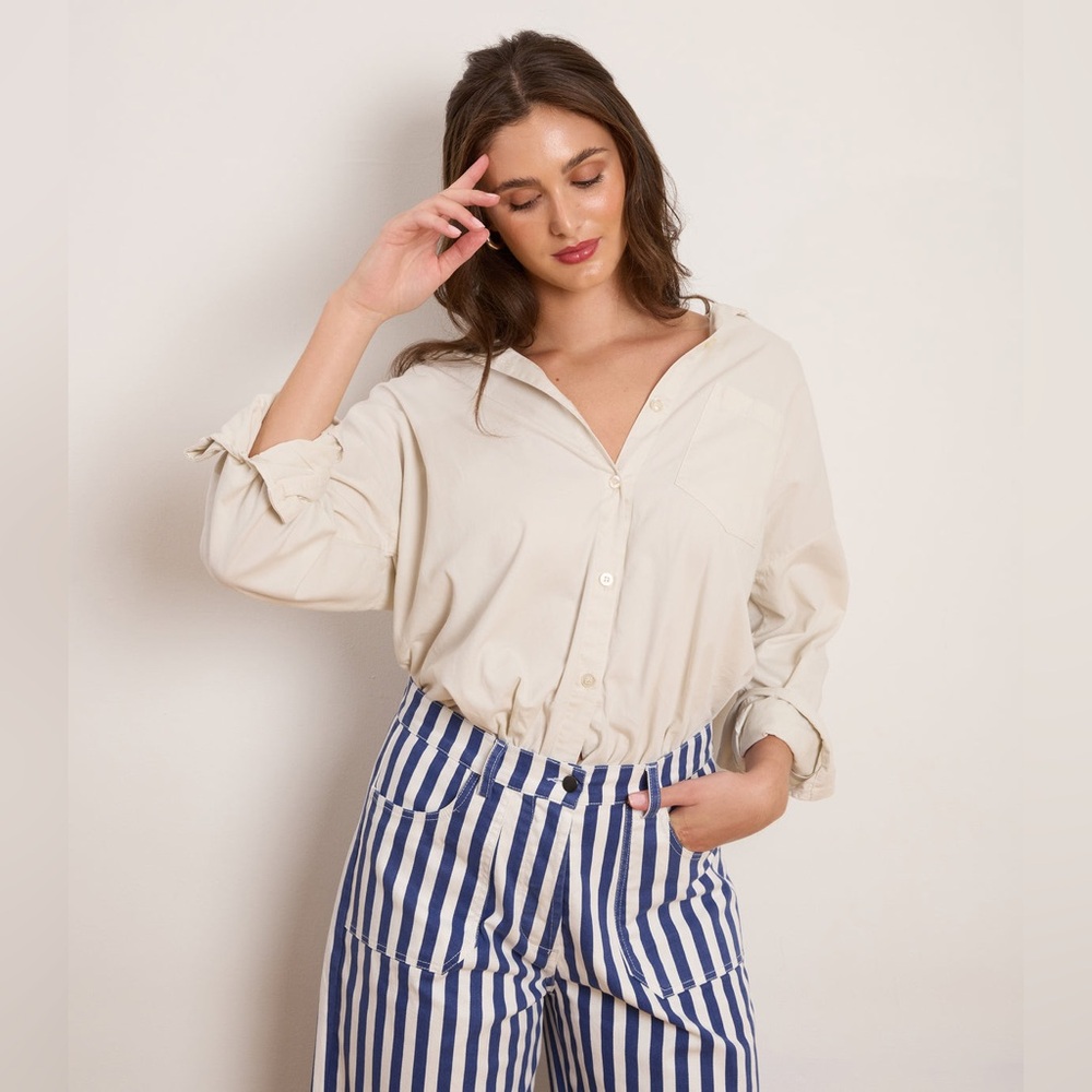 NWOT LOUP Simone Wide Crop Pants in Navy Striped - Picture 3 of 10